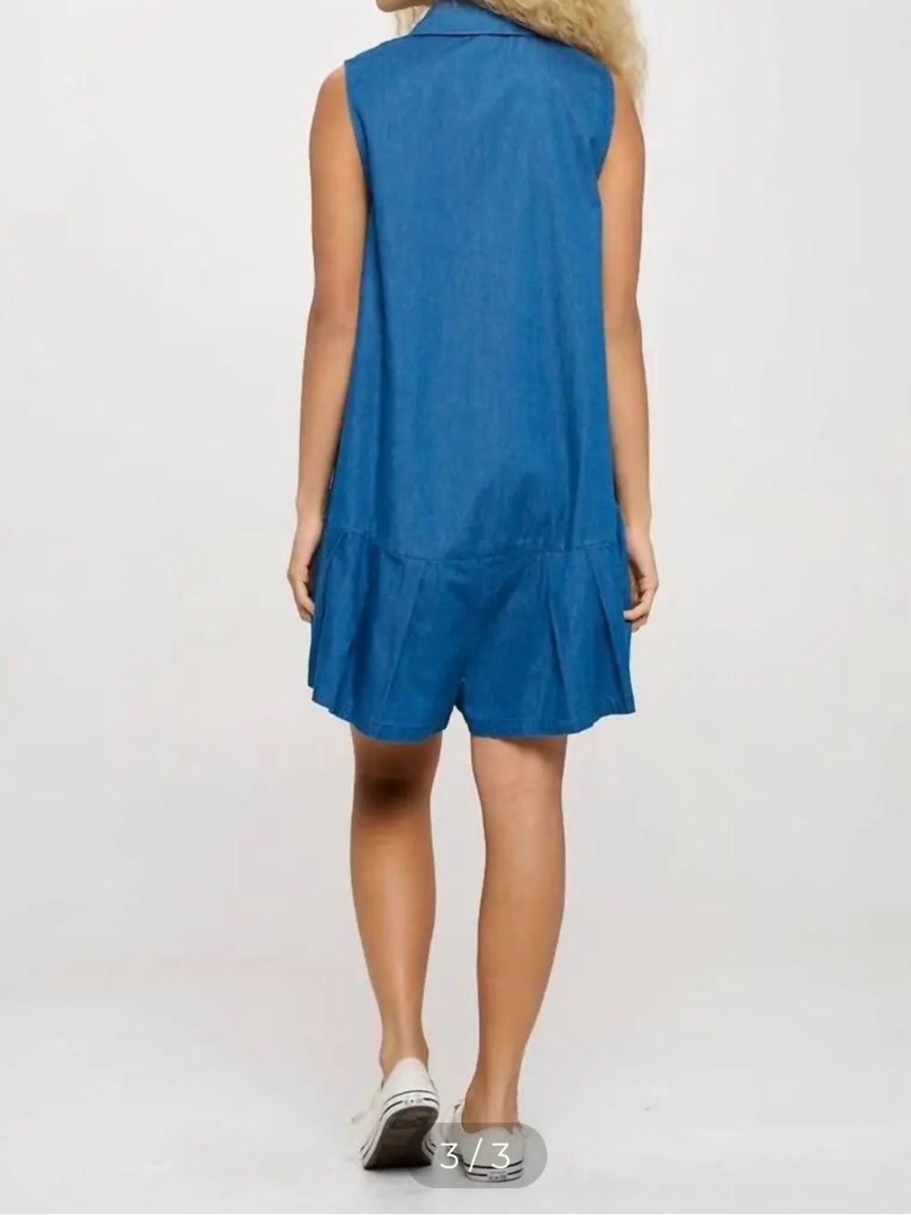 Sleeveless Blue Chambray Ruffle-Hem Mini Skort Dress - Picture 3 of 3
